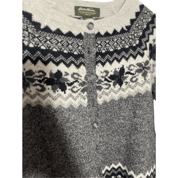 Eddie Bauer Vintage Fair Isle Fisherman Nomadic Print Lambswool Winter Cardigan - Picture 5 of 6